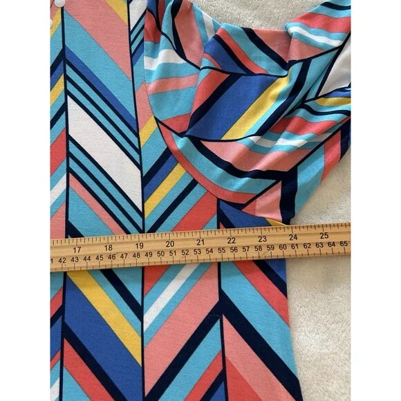 Ruby Rd Woman Blouse Size 1X Tunic Relaxed Asymmetrical Chevron Colorful Flowy - Picture 7 of 13